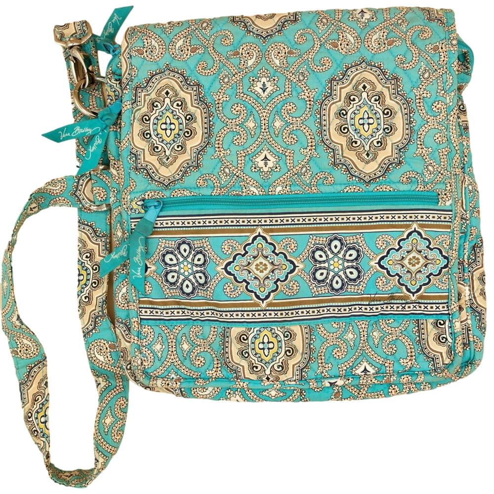 Vera Bradley Totally Turk Teal Brown Crossbody Bag Medium (retired)